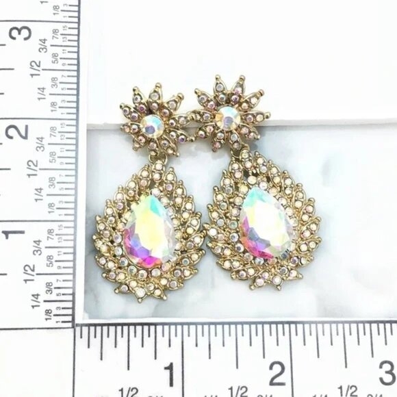 AB Crystal Drop Earrings Formal Bridal Prom Pageant - Picture 6 of 6